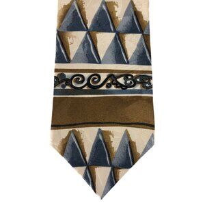 Courthouse Square 100% Silk Mens Geometric Multicolor Tie Necktie Gray Brown